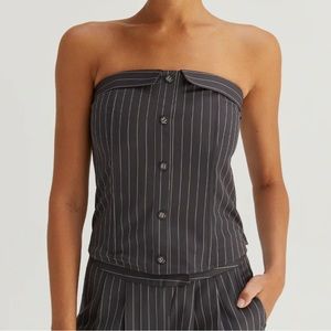 NWT CRESCENT Charlotte Pinstripe Corset Top Gray Size M